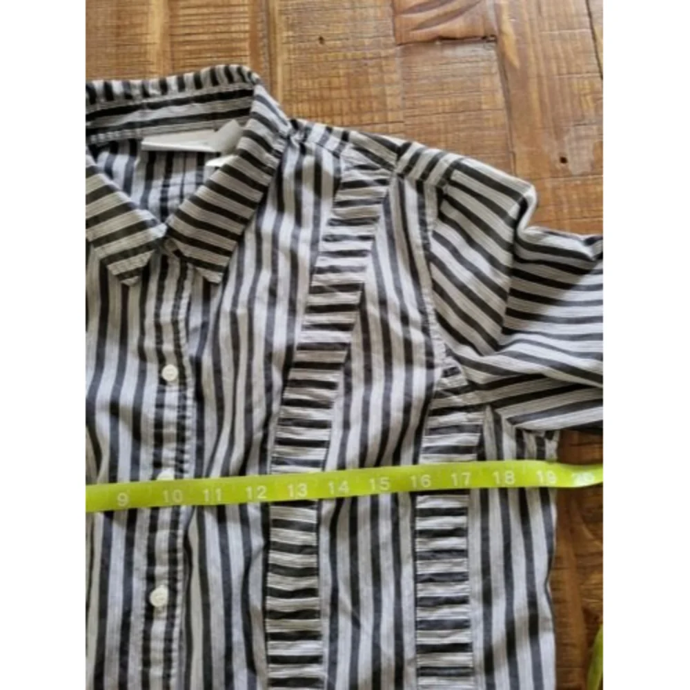 Liz Claiborne Size 10 Button Up Blouse Striped Long Sleeve Shirt Blouse Patched - Picture 6 of 8